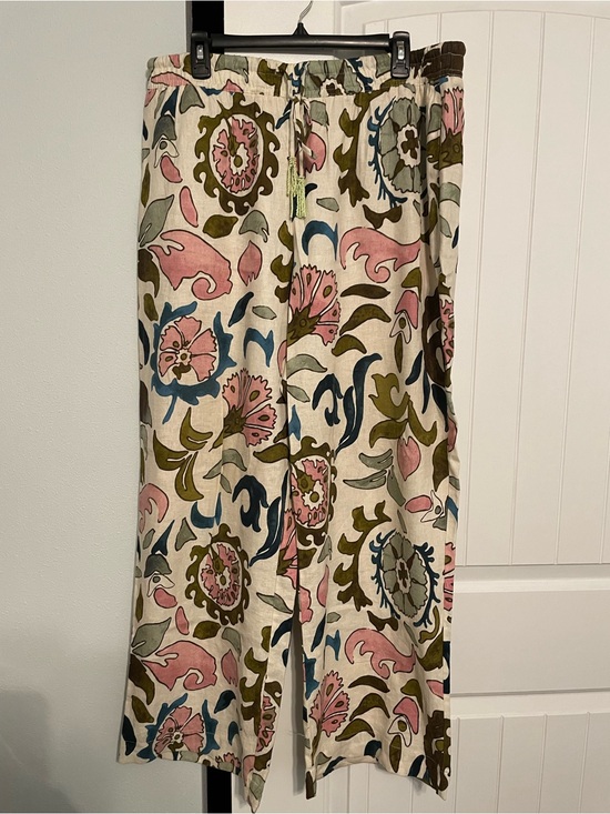 Joie Pants - Joie Floral Linen-Blend Wide Leg Pants in Cream, Pink & Olive